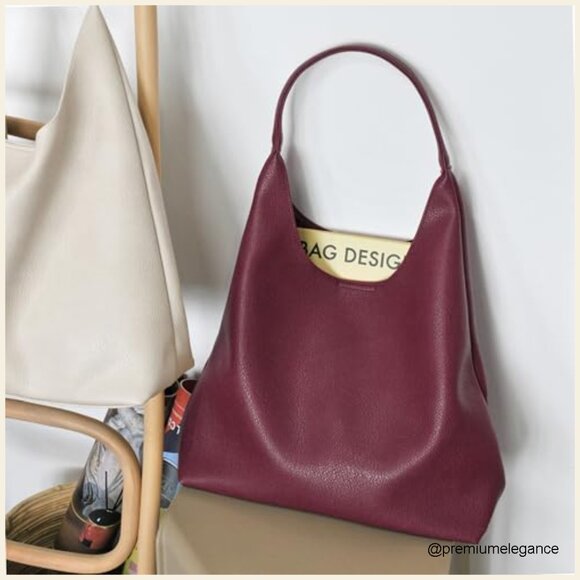 Large Vegan Leather Hobo Tote Shoulder Bag Slouchy Work Travel Purse - Picture 3 of 6